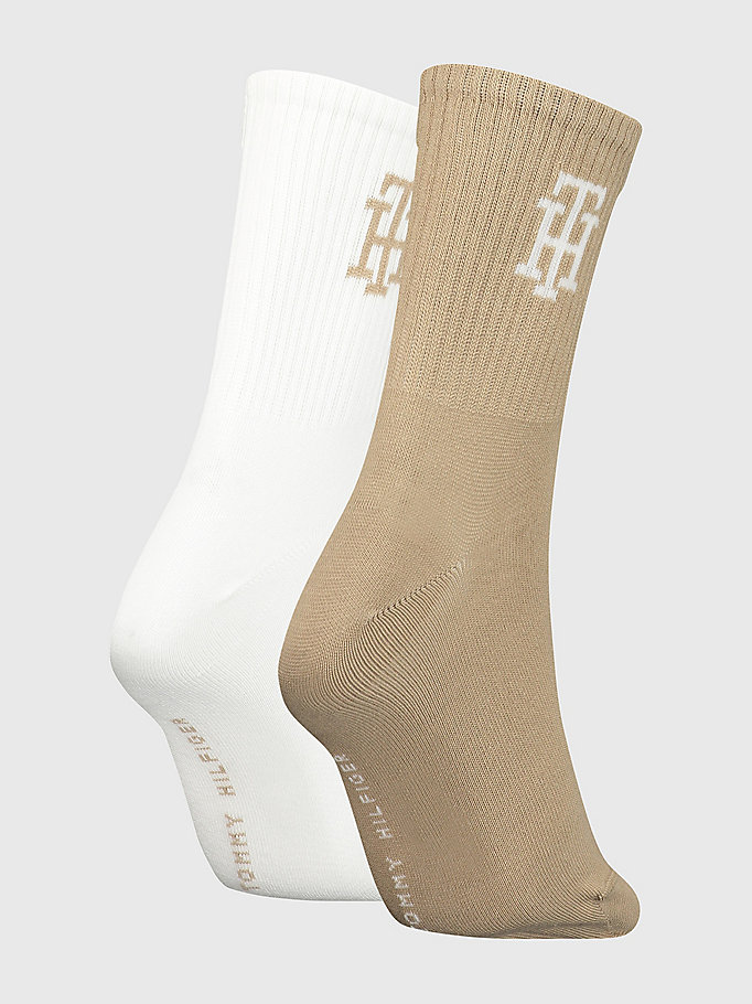 beige 2-pack monogram short socks for women tommy hilfiger