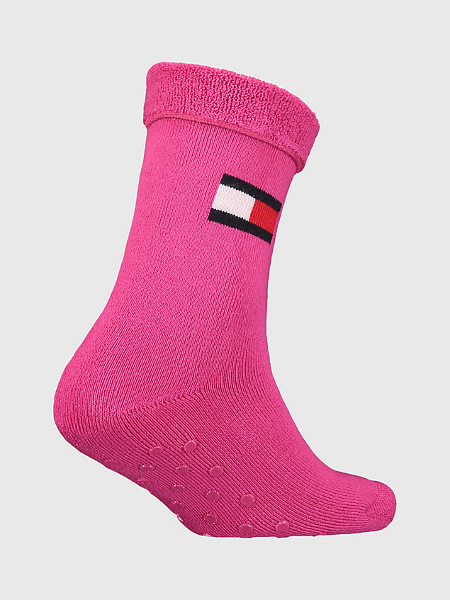 pink kids' 1-pack flag patch home socks for unisex tommy hilfiger