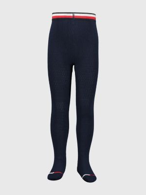 blue kids' signature tape full length tights for unisex tommy hilfiger