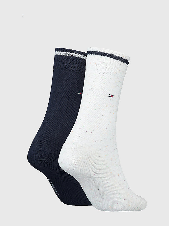 white 2-pack stripe cuff socks for women tommy hilfiger
