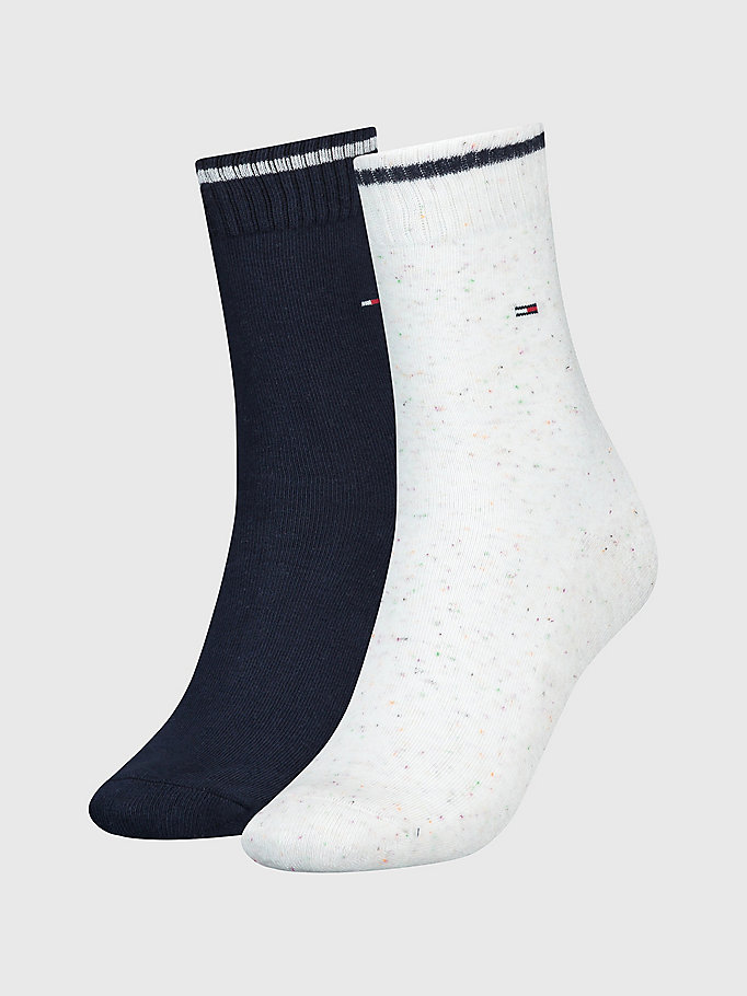 white 2-pack stripe cuff socks for women tommy hilfiger