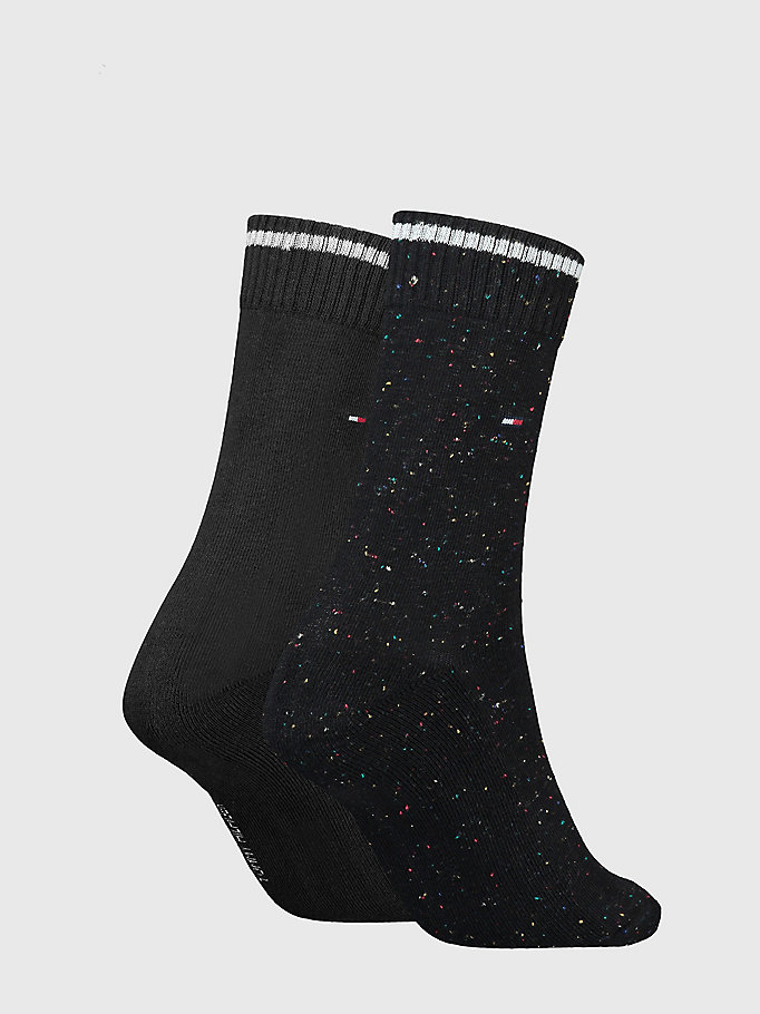 black 2-pack stripe cuff socks for women tommy hilfiger