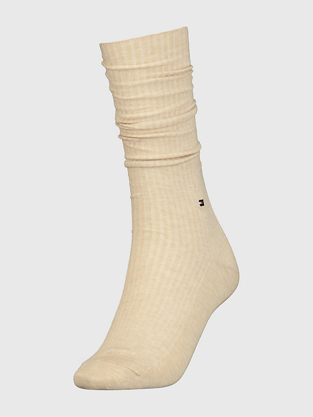 beige 1-pack ribbed slouchy long socks for women tommy hilfiger