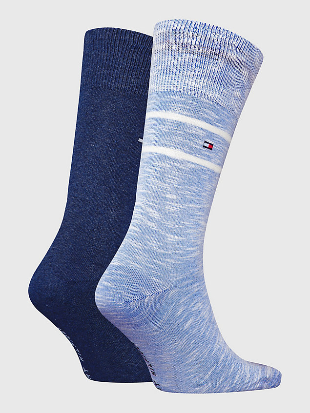 blue 2-pack classics melange stripe socks for men tommy hilfiger