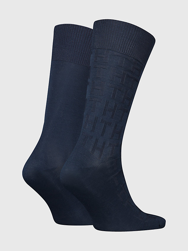 blue 2-pack classics monogram socks for men tommy hilfiger