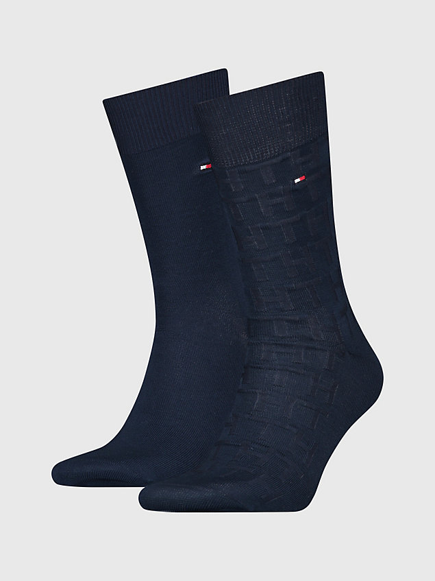 blue 2-pack classics monogram socks for men tommy hilfiger
