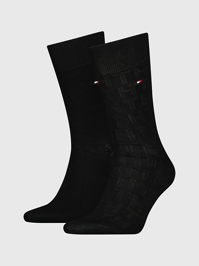 black 2-pack classics monogram socks for men tommy hilfiger