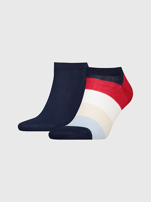 blue 2-pack multicolour stripe trainer socks for men tommy hilfiger