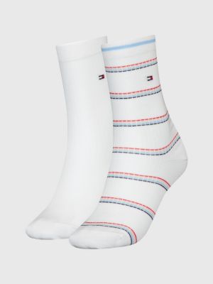 Chaussettes hautes blanches à rayures brodées et tige en bord côte TOMMY  HILFIGER - CCV Mode