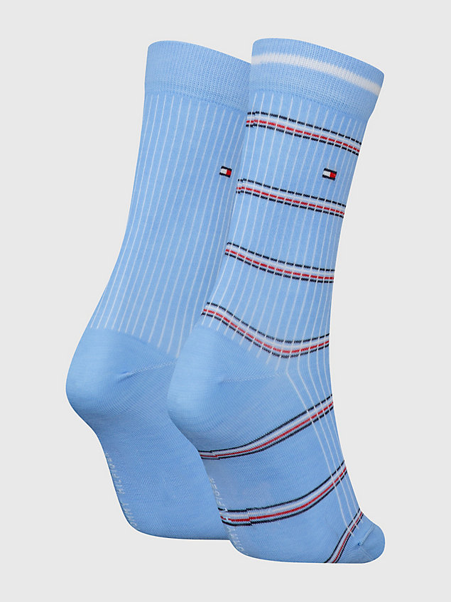 blue set van 2 paar geribde sokken met strepen voor dames - tommy hilfiger