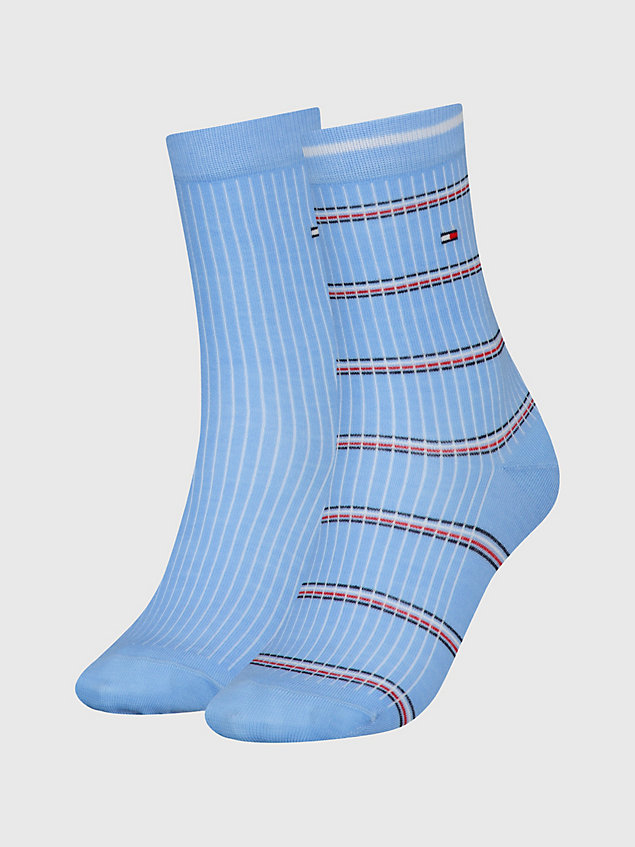blue set van 2 paar geribde sokken met strepen voor dames - tommy hilfiger