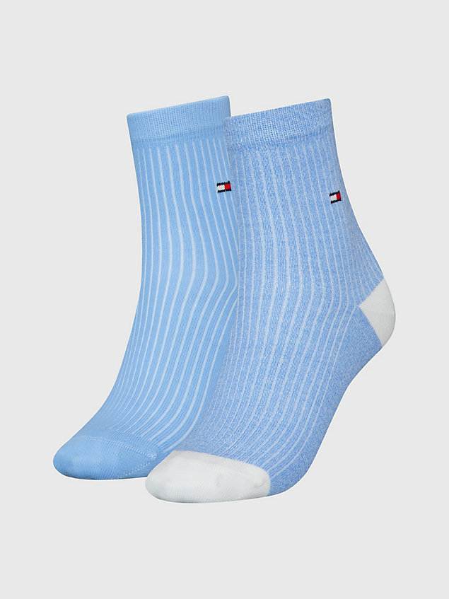 blue 2-pack ribbed short socks for women tommy hilfiger
