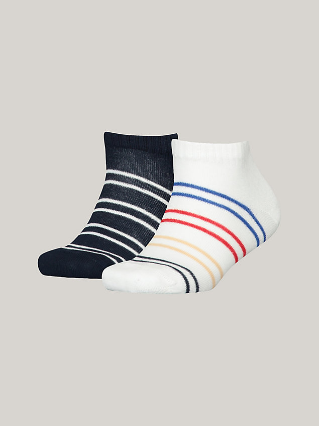blue 2-pack multicolour stripe trainer socks for unisex tommy hilfiger