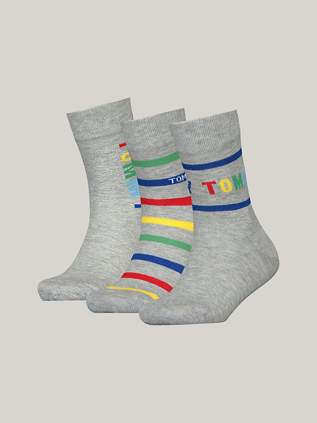 grey 3-pack classics stripe socks gift box for unisex tommy hilfiger
