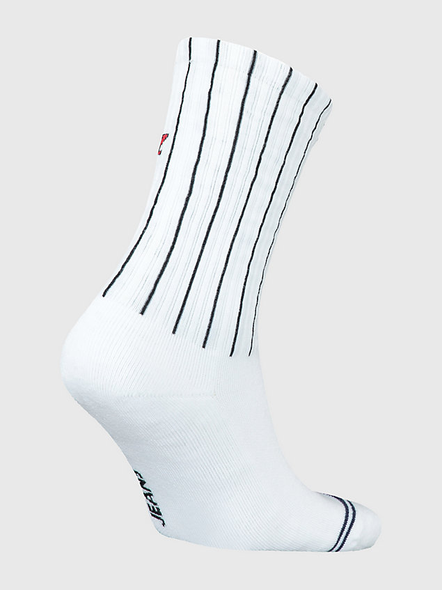 white 1-pack ribbed logo stripe socks for men tommy jeans