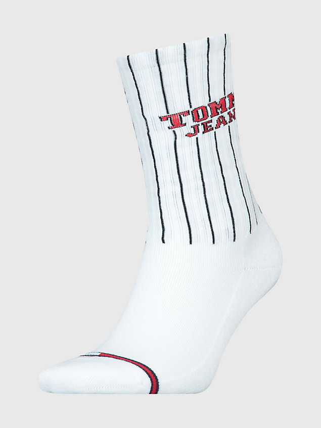 white 1-pack ribbed logo stripe socks for men tommy jeans
