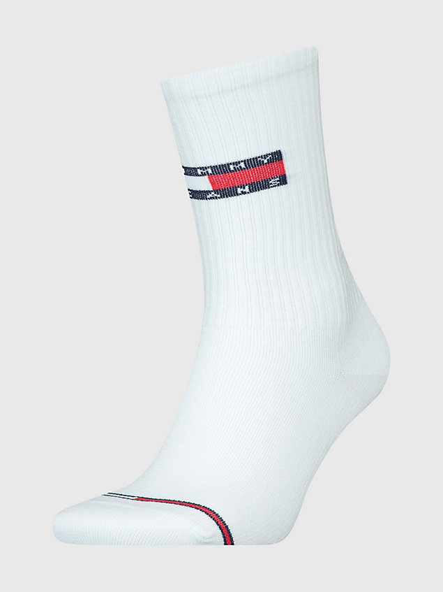 white 1-pack ribbed logo socks for men tommy jeans