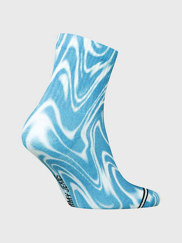 blue 1-pack swirl print ribbed short socks for men tommy jeans