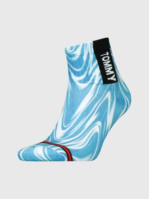 blue 1er-pack gerippte kurze socken mit swirl-print für herren - tommy jeans
