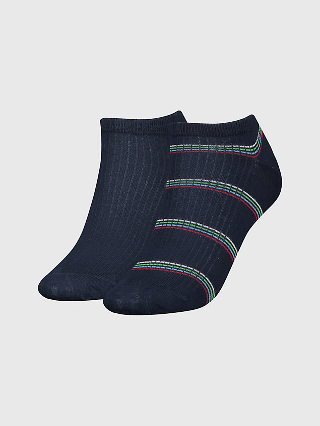 blue 2-pack ribbed stripe trainer socks for women tommy hilfiger