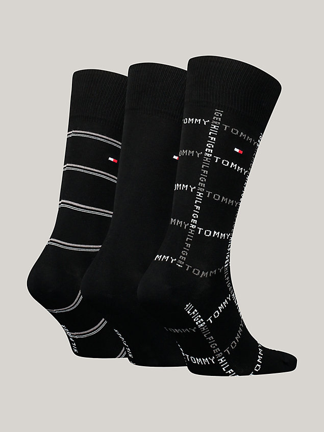black 3-pack classics grid stripe socks gift box for men tommy hilfiger
