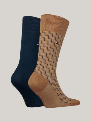 khaki 2-pack classics bird's eye pattern socks for men tommy hilfiger