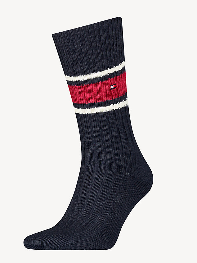 blue 1-pack classics stripe rib-knit socks for men tommy hilfiger