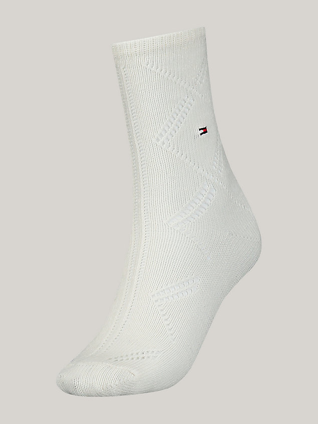 white 1-pack classics open knit argyle socks for women tommy hilfiger
