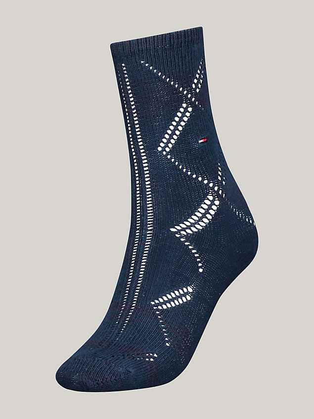 blue 1-pack classics open knit argyle socks for women tommy hilfiger