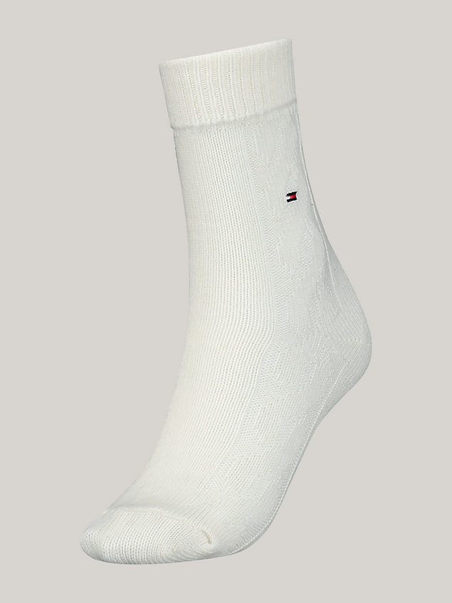 white 1-pack classics cable knit socks for women tommy hilfiger