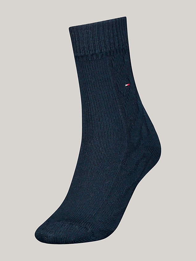 blue 1-pack classics cable knit socks for women tommy hilfiger