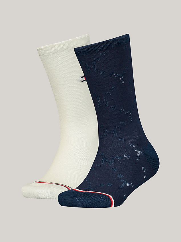 blue 2-pack classics th monogram scalloped socks for unisex tommy hilfiger