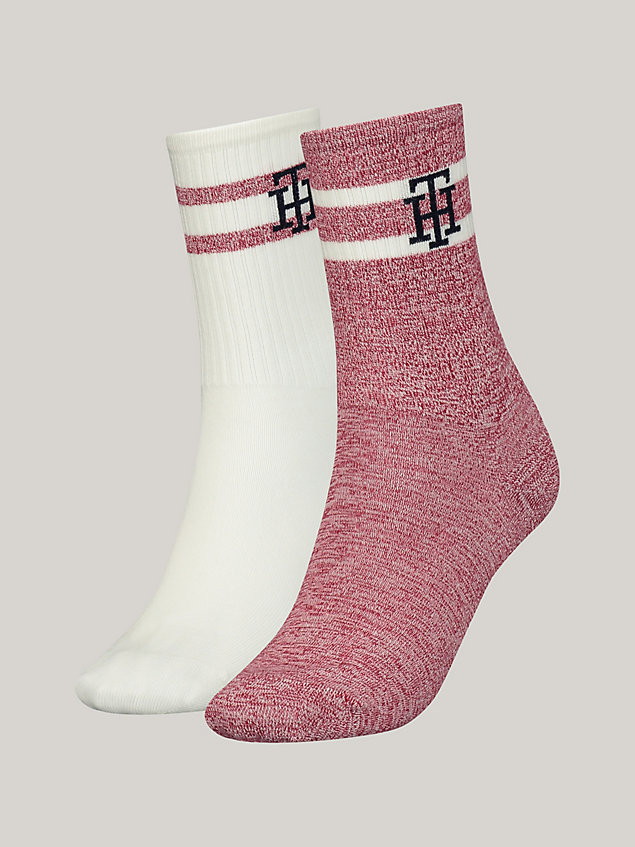 pink 2-pack th monogram ribbed socks for women tommy hilfiger