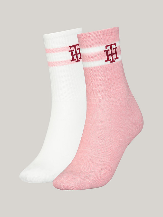 pink 2-pack th monogram ribbed socks for women tommy hilfiger