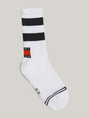 white 1-pack ribbed stripe socks for unisex tommy jeans