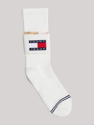 white 1-pack fold-over rib-knit logo socks for unisex tommy jeans