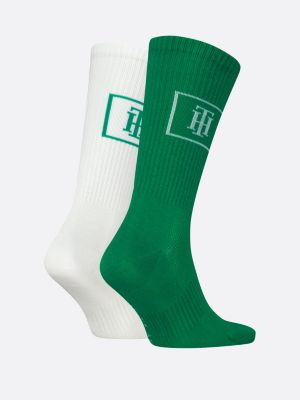 green 2-pack th monogram mesh panel socks for men tommy hilfiger