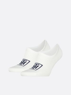 white 2-pack th monogram anti-slip footie socks for men tommy hilfiger