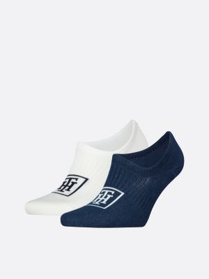 blue 2-pack th monogram anti-slip footie socks for men tommy hilfiger