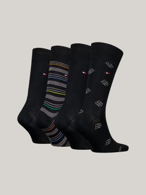 Coffret cadeau 4 paires de chaussettes a monogramme TH Noir Tommy Hilfiger