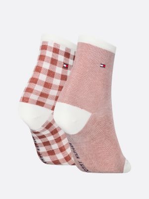 pink 2-pack bird's eye gingham short socks for women tommy hilfiger