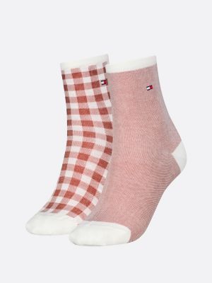 pink 2-pack bird's eye gingham short socks for women tommy hilfiger