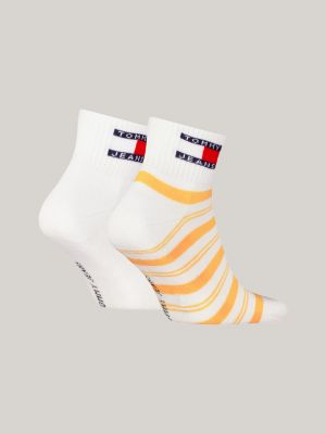 yellow 2-pack stripe logo ankle socks for unisex tommy jeans