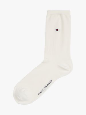 white 1-pack flag embroidery socks with silk for women tommy hilfiger