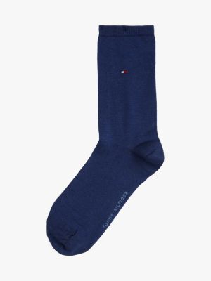 blue 1-pack flag embroidery socks with silk for women tommy hilfiger