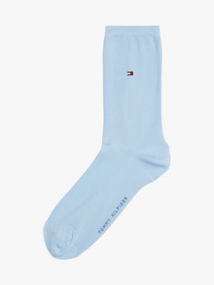 blue 1-pack flag embroidery socks with silk for women tommy hilfiger