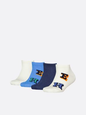 blue 4-pack repeat letter trainer socks for kids unisex tommy hilfiger