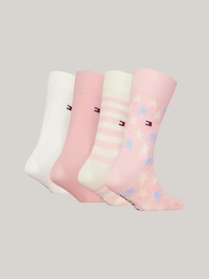 pack de 4 pares de calcetines lisos y estampados rosa de unisex infantil tommy hilfiger