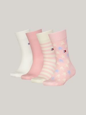 pack de 4 pares de calcetines lisos y estampados pink de unisex infantil tommy hilfiger