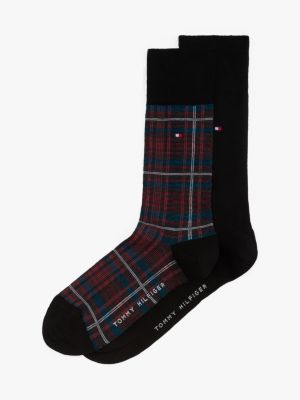 black 2-pack tartan check socks for men tommy hilfiger
